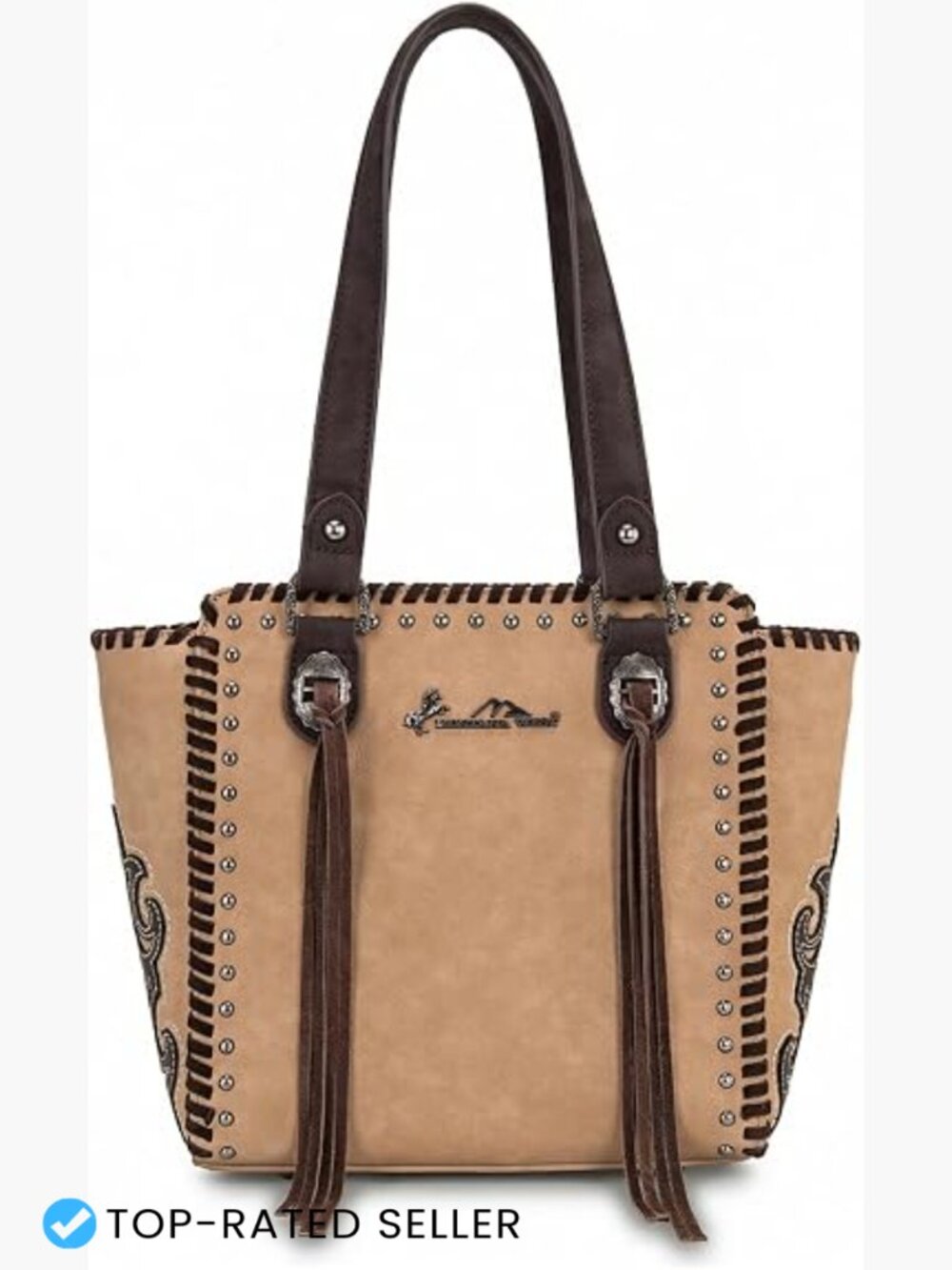 Western Cowgirl Fringe Tassel Studded PU Leather Medium Tote Handbag Purse